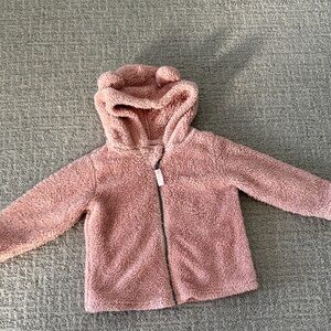 Hanna Andersson 3T blush pink Cozy Pink Teddy Bear Hoodie fleece jacket